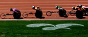 A general view of the mens 1.500 m in class 54 during the 2000 Paralympic Games in Sydney.  Sean Garnsworthy/Allsport